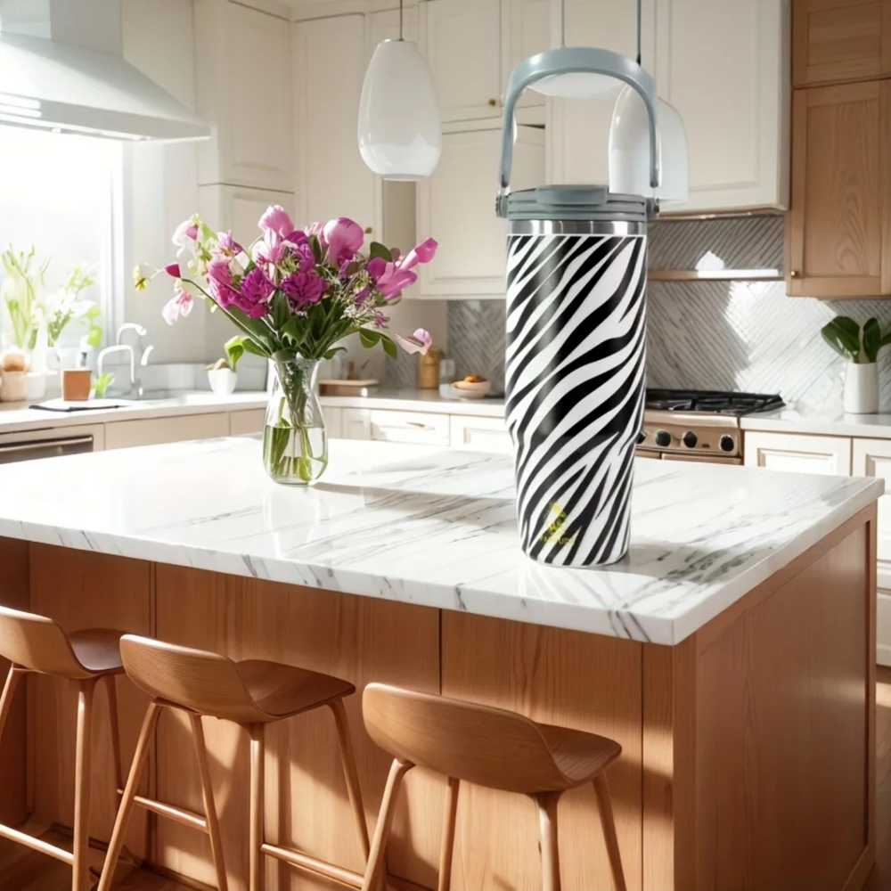 Zebra Print Tumbler with Handle - Picture 1 of 3
